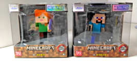 (2) Minecraft &quot;Alex&quot; &amp; &quot;Steve&quot; Die-Cast Metal Action Figures 2” MetalFig... - $21.79