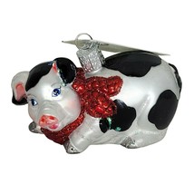 Old World Christmas Country Piggy Farm Animal Pig Glass Tree Ornament Farmer - $15.99