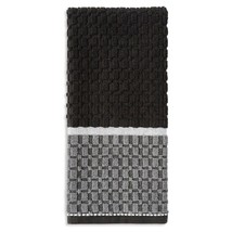 Siena Black Gray Kitchen Towels 2-Pc Absorbent Cotton Contrasting Color Border - £10.30 GBP