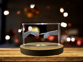 LED Base included | Fine Hand of God and Adam Michelangelo 3D Engraved Crystal - £31.28 GBP+