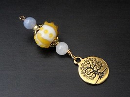 Blue Chalcedony and Snow Quartz Honeycomb Tree of Life Blessingway bead - Blessi - £12.74 GBP