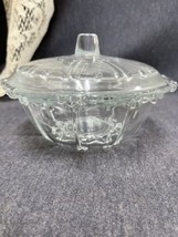 Vintage Oyster &amp; Pearl Clear Indonesian Beaded Glass 7&quot; Lidded Bowl Cand... - £6.98 GBP