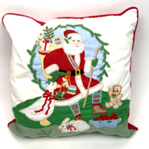 House of Hatten Christmas Throw Pillow Applique Santa 14&quot; Square Vintage  - £25.96 GBP