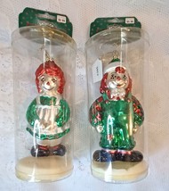 Raggedy Ann and Andy Christmas bulbs Rare Handcrafted polished glass ornament  - £46.43 GBP