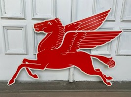 Mobil Gas Flying Red Horse Pegasus JUMBO Heavy Steel Metal Sign 47&quot; Oil Left F - £784.55 GBP