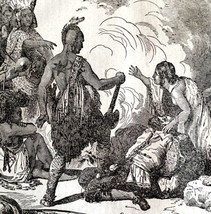 Pocahontas Saves John Smith 1845 Woodcut Printing Victorian Revolution D... - £39.95 GBP
