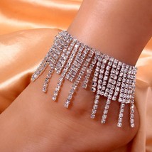 Beach Summer Rhinestone Tassel Anklet Bracelet Trendy Fashion Women Bling Iced - £11.18 GBP