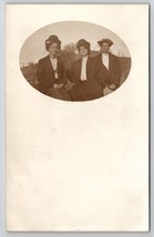 RPPC Three Lovely Ladies Derby Hats Jackets Oval Masked Photo Postcard J25 - £8.02 GBP