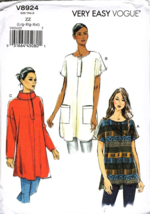 Very Easy Vogue V8924 Misses  L to XXL Tunic Tops Uncut Sewing Pattern - $16.61