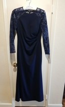 Eliza J Sequin Sleeve/ Back Ruched Side Stretch Navy Lined Gown Size 10 ... - £69.56 GBP