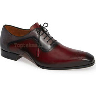 Handmade Men&#39;s Leather Oxford Maroon Black Wing Tip Classical Stylish Shoes-804 - £175.81 GBP