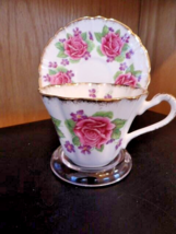 Gladstone Bone China Gold Trim Roses &amp; Violets Tea Cup and Saucer Set En... - $14.35