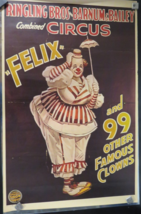 Vintage Felix the Clown Poster Ringling Bros Barnum Bailey 24x36 - £19.53 GBP