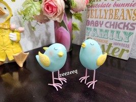 Easter Spring Love Birds Yellow Aqua Tier Tray Figurines Tabletop Decor 4,25&quot; - £21.57 GBP