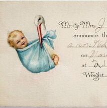 Birth Announcement 1923 Wesley Stover Stork And Baby Antique Greeting Ca... - $19.99