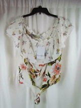 NWT Love, Fire Floral White Off the Shoulder Overlay Cropped Tie Top XL Org $39 - £5.90 GBP