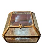 Vintage Etched Glass Brass Jewelry Box Mirrored Small - £23.75 GBP