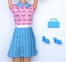 Mattel Barbie  Fashion Graphics Blue &amp; Pink Dress with Purse &amp; Shoes - £7.13 GBP