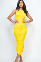 Yellow Sleeveless Ruched Side Split Bodycon  Beach Party Maxi Dress - £14.95 GBP