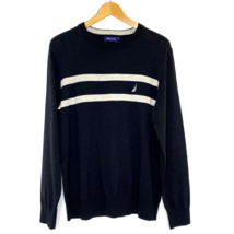 Nautica Crew Neck Sweater Top Mens size Large Black Off White Stripe - £21.50 GBP