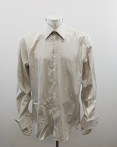 Bellissimo Mens Button Up Dress Shirt Size 17 1/2 Tall Beige Chevron Pat... - $10.88