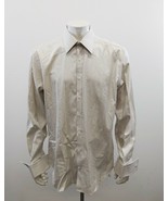 Bellissimo Mens Button Up Dress Shirt Size 17 1/2 Tall Beige Chevron Pat... - £8.53 GBP