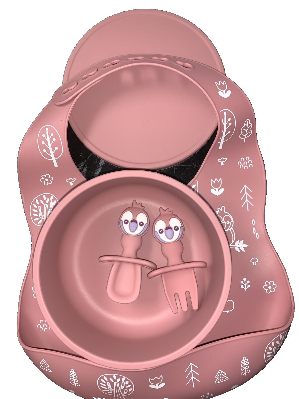 Bimbly Silicone tableware for kids 5PC PINK - $7.80