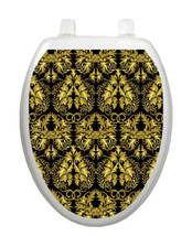 Toilet Tattoos Rococo Black and Gold Vinyl  Return Lid Cover  Elegant Elongated - £16.44 GBP