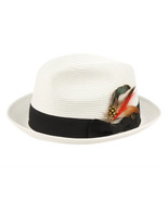 Epoch Poly Braid Straw White F2810 Fedora size S/M w/Grosgrain Band &amp; Fe... - $37.00