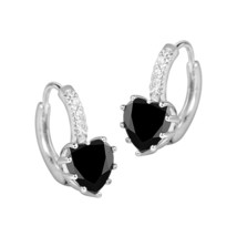 2.00 Ct Heart Black &amp; White Cubic Zirconia Sterling Silver Mini Hoop Earrings - £274.96 GBP