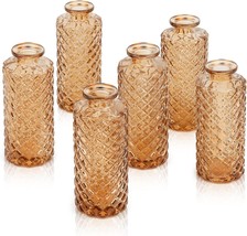 Comsaf Glass Bud Vases Set Of 6, Small Diamond Bud Vases In Bulk, Mini, Amber - £27.17 GBP