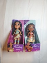 New Disney Princess Mini Moana + Pocahontas Posable Doll Glitter Skirt Toy 3.5” - £19.75 GBP