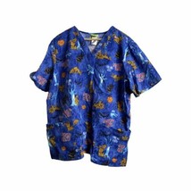 Scooby Doo Womens Halloween Scrub Top Blue Size XL Short Sleeve Pockets - $13.69