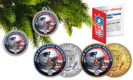 New England Patriots Colorize Jfk Half Dollar 2-Coin Set Nfl Christmas Ornaments - £10.99 GBP