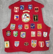 Angelica Vest Mens Size 44 Red International Countries Travel Patch Vintage - £57.76 GBP