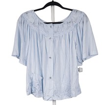 Gilead VTG Bed Jacket M Womens Blue Satin Lace Buttons Coat Short Sleeve... - £14.13 GBP