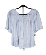 Gilead VTG Bed Jacket M Womens Blue Satin Lace Buttons Coat Short Sleeve... - £14.08 GBP