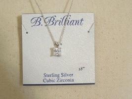 B.Brilliant 18” Sterling Silver Square Cubic Zirconia Pendant Necklace F381 - £26.41 GBP