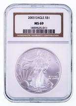 2003 $1 Silver American Eagle Graded by NGC as MS-69 - £53.66 GBP