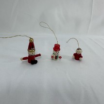 Three Vintage Mini Wooden Christmas Ornaments Hand-painted Santa Snowman Baby - £4.63 GBP