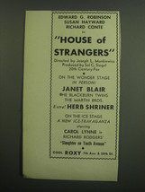 1949 Roxy Theater Advertisement - House of Strangers and Slaughter on Tenth Aven - £14.76 GBP