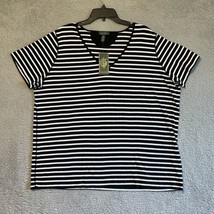 LRL Lauren Jeans Co Womens 3X Tee Shirt  Black White Stripe  Short Sleev... - £17.13 GBP