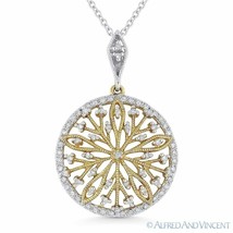 0.22ct Diamond 14k Yellow &amp; White Gold Flower Charm Pendant with Chain Necklace - £675.72 GBP