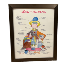 Vintage Poster Sew-Aholic Hobby Quilt Wall Decor Framed Crazy Craft Lady 22.5&quot; - $14.25