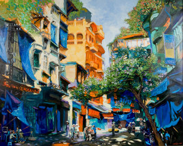 Morning Street, Phuongs Vietnamese hand painted oil paint - $199.00