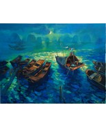 Night at the Bay, 24” X 36” Phuong commission original oil painting on canva - £318.94 GBP