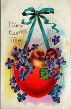 Happy Easter Tide Chicks in Egg Shell Ribbon Flowers 1908 DB Postcard E3 - £7.92 GBP