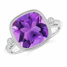 ANGARA 3.71 Ct Bezel Set Cushion Amethyst Ring with Detailing in 14K Gold - £984.72 GBP