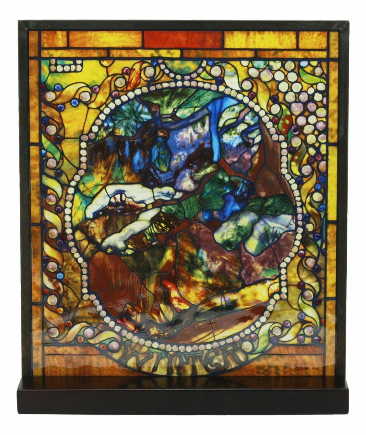 Louis Comfort Tiffany Four Seasons Collection Winter Stained Glass Art With Base
