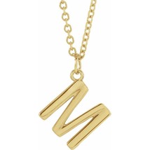 Genuine 14K Yellow Gold 0.36&quot; Letter M Dangling Pendant 18&quot; Initial Necklace - £218.23 GBP